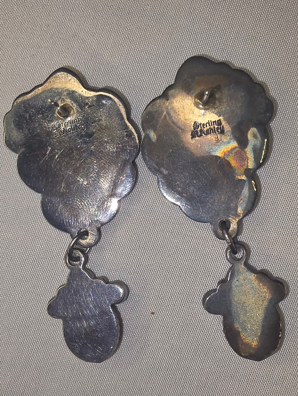 Native American sterling silver Earrings Signed, Heart Turquoise - Picture 5 of 14
